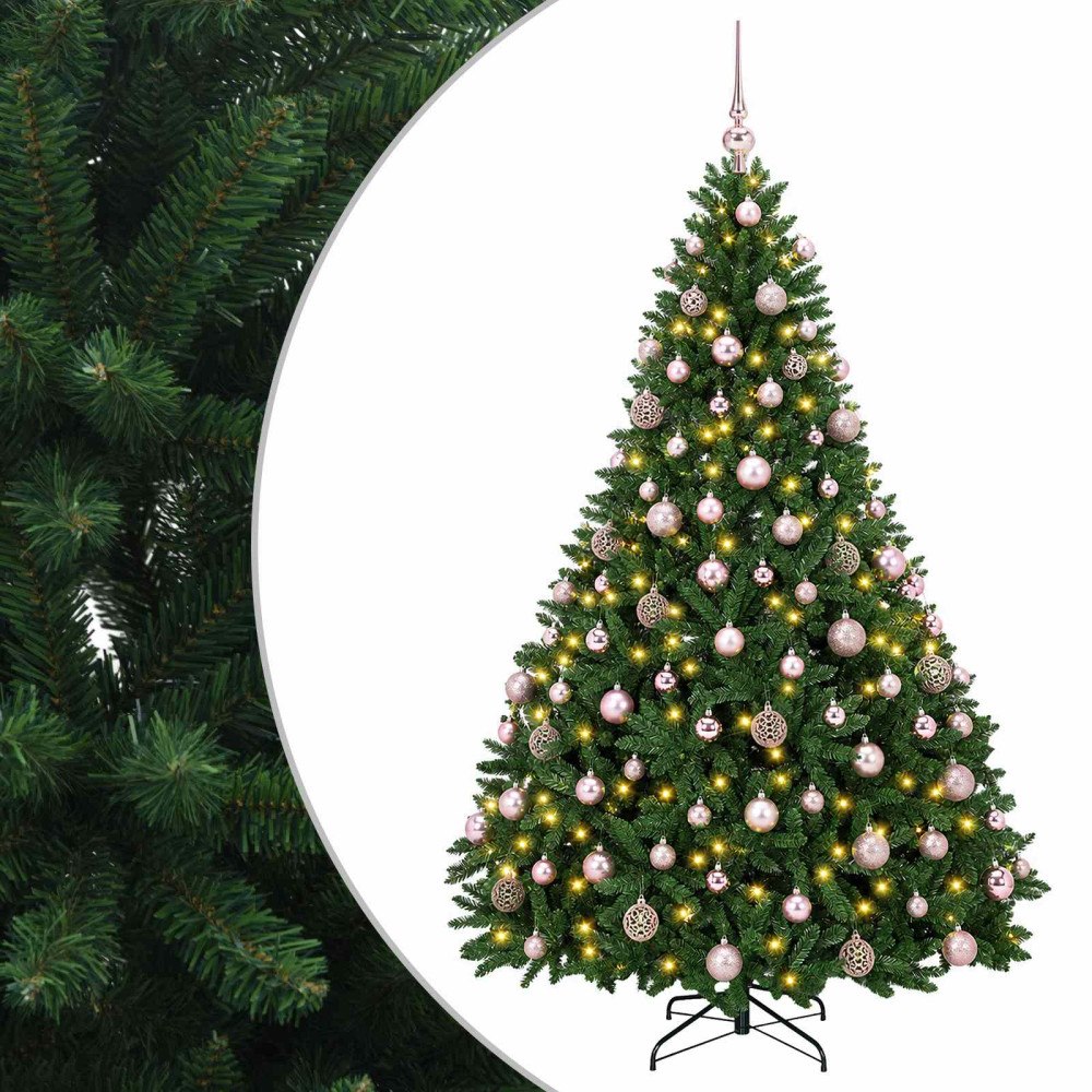 vidaXL Konstgjord julgran mellangrön med julgranskulor 180 cm