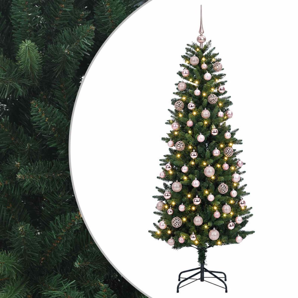 vidaXL Konstgjord julgran med kulor 210 cm 300 LED-lampor Varmvit