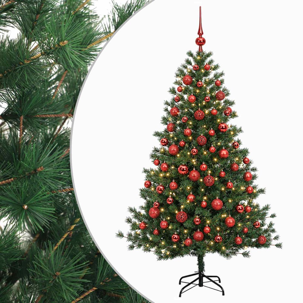 vidaXL Konstgjord julgran med julkulor 240 cm 300 LED-lampor Varmvit
