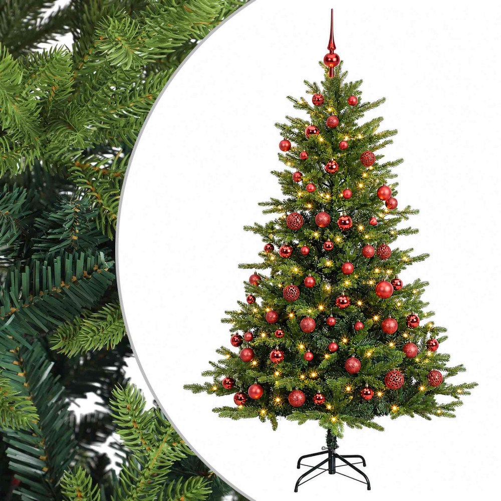 vidaXL Konstgjord julgran med kulor 180 cm 300 LED-lampor Varmvit