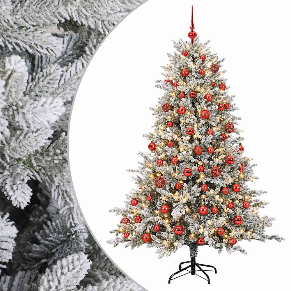 vidaXL Konstgjord julgran med julkulor 180 cm 300 LED-lampor Varmvit