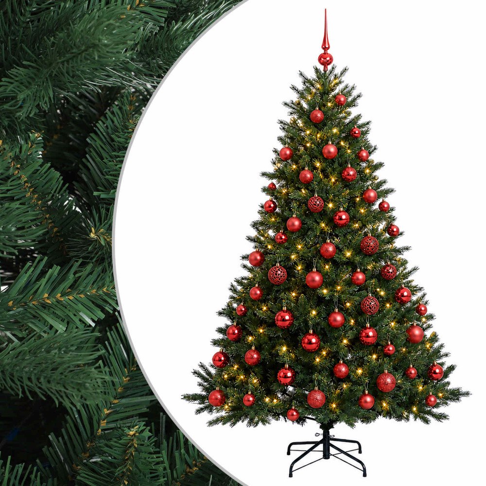 vidaXL Konstgjord julgran med julkulor 210 cm 300 LED-lampor Varmvit