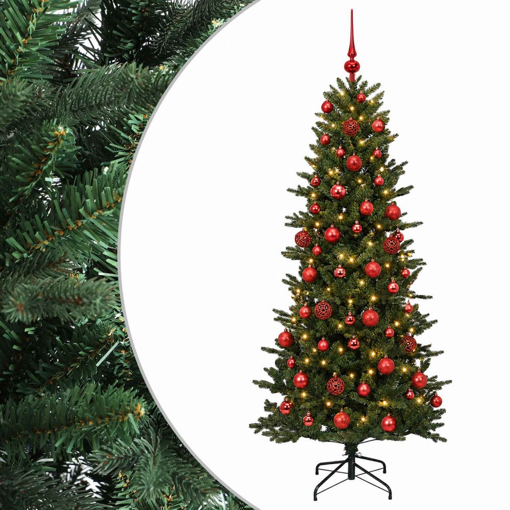 vidaXL Konstgjord julgran med julkulor 210 cm 300 LED-lampor Varmvit