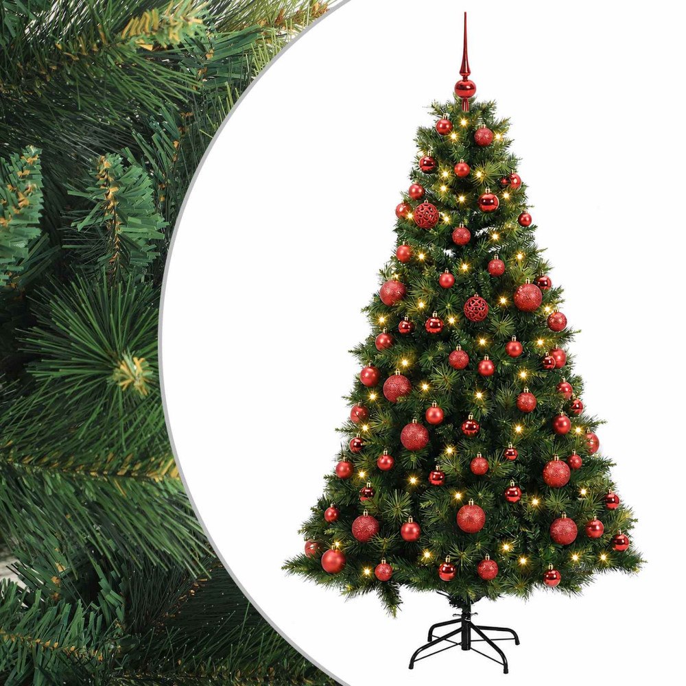 vidaXL Konstgjord julgran med julkulor 210 cm 300 LED-lampor Varmvit
