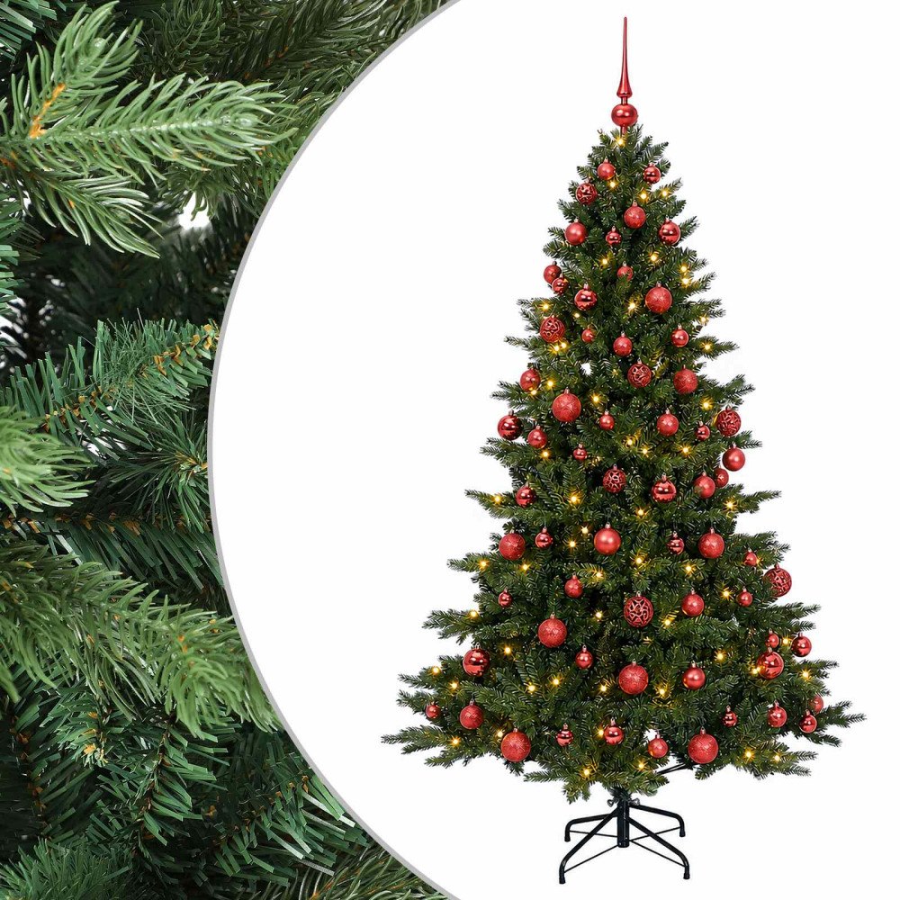 vidaXL Konstgjord julgran med julkulor 210 cm 300 LED-lampor Varmvit
