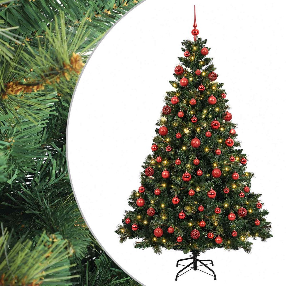 vidaXL Konstgjord julgran med kulor 240 cm 300 LED-lampor Varmvit