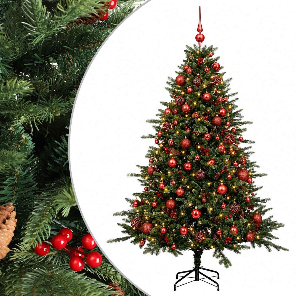 vidaXL Konstgjord julgran med julkulor 240 cm 300 LED-lampor Varmvit