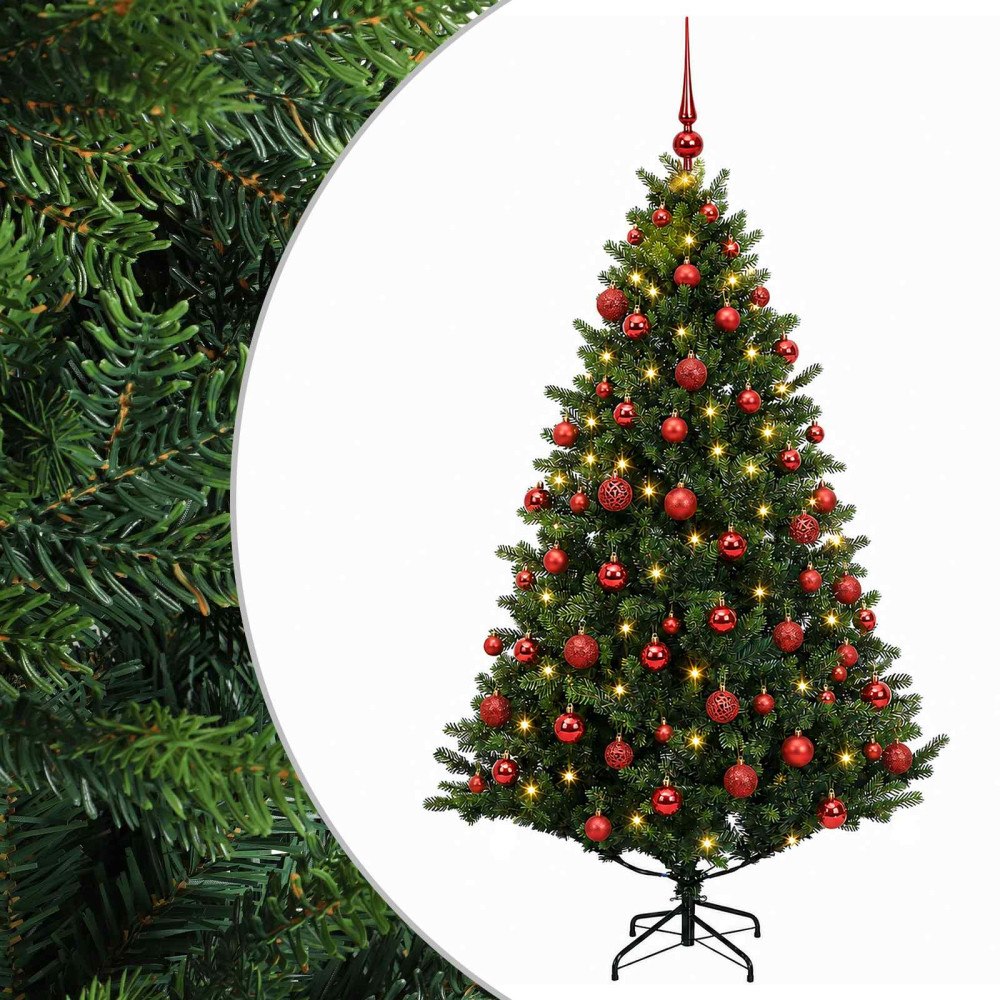 vidaXL Konstgjord julgran med kulor 210 cm 300 LED-lampor Varmvit