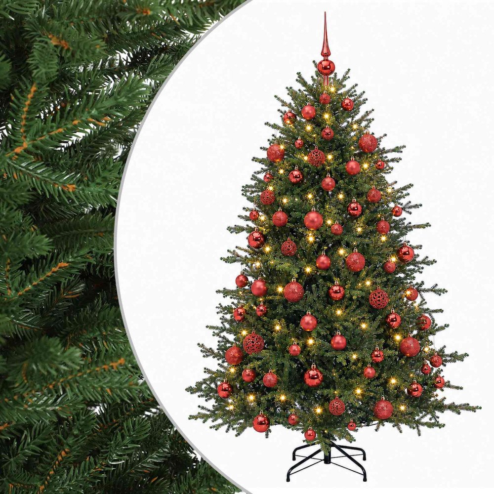 vidaXL Konstgjord julgran med julkulor 180 cm 300 LED-lampor Varmvit