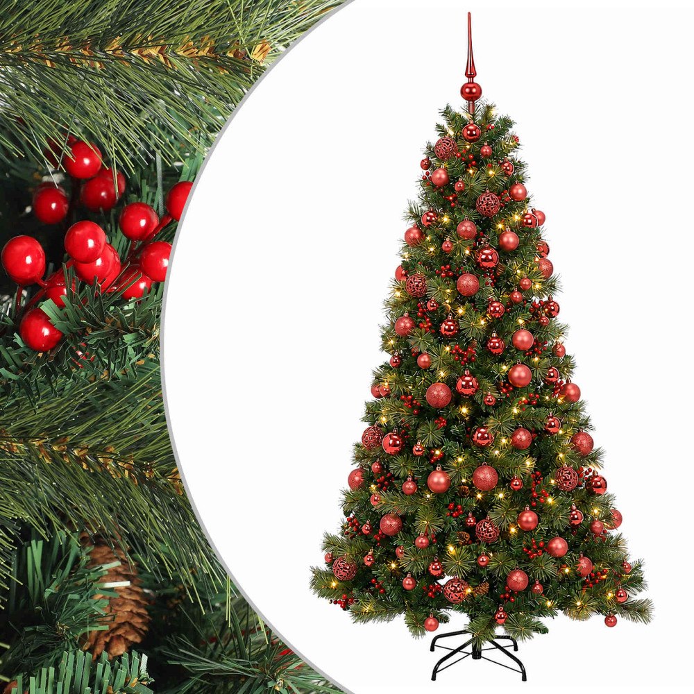 vidaXL Konstgjord julgran med julkulor 210 cm 300 LED-lampor Varmvit