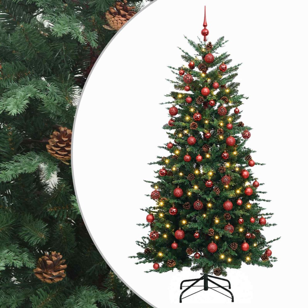 vidaXL Konstgjord julgran med kulor 180 cm 300 LED-lampor Varmvit