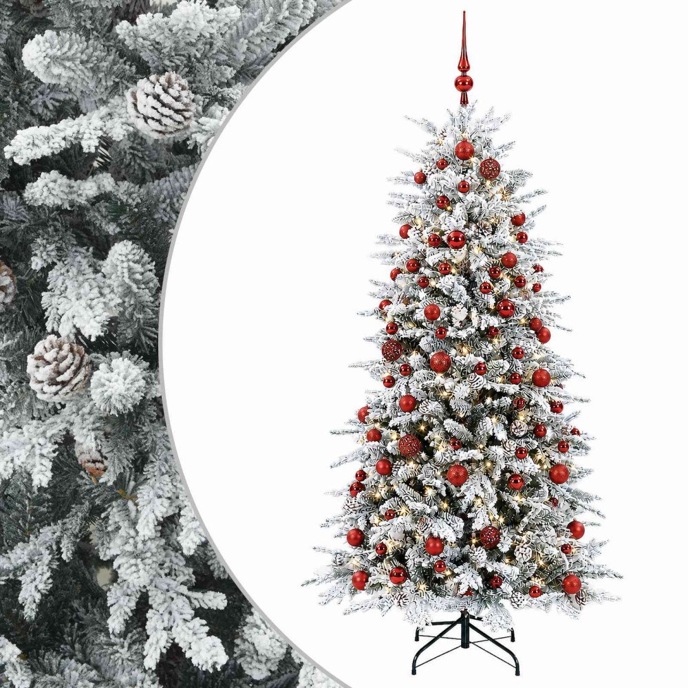 vidaXL Konstgjord julgran med kulor 240 cm 300 LED-lampor Varmvit