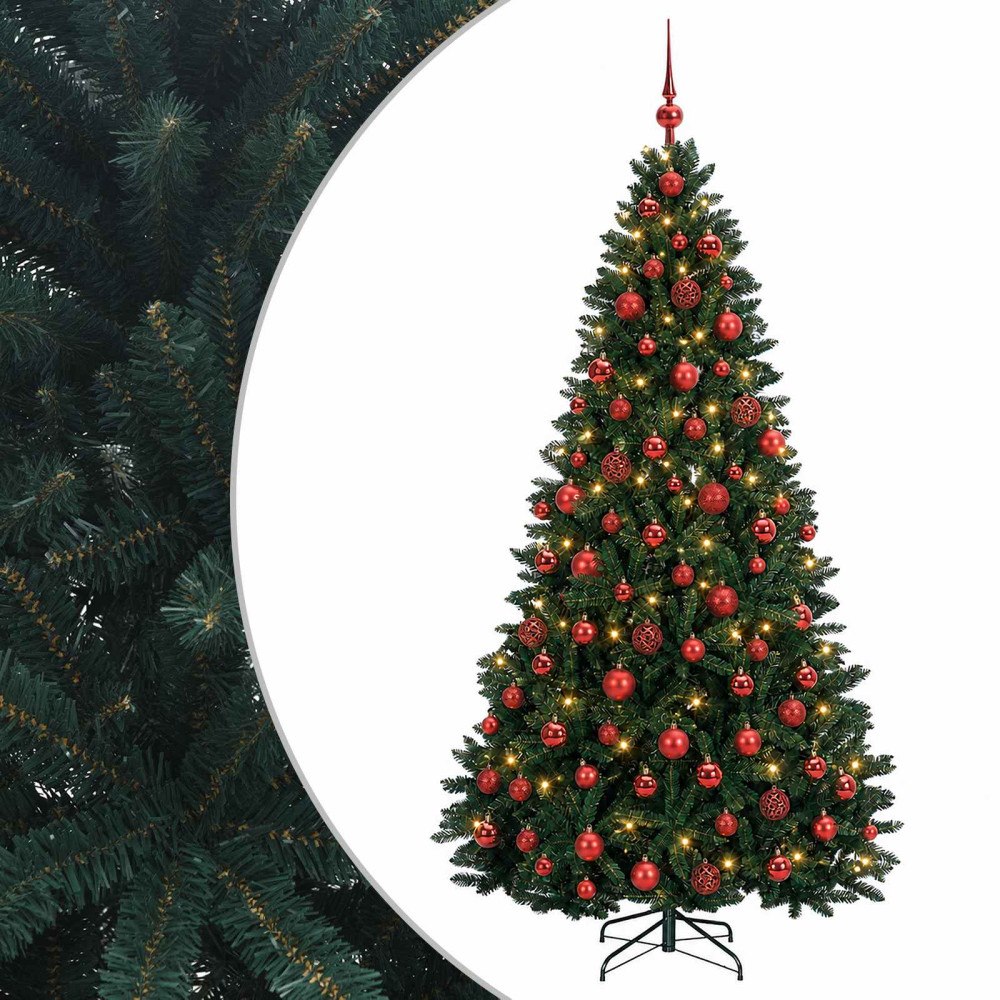 vidaXL Konstgjord julgran mörkgrön med julgranskulor 210 cm