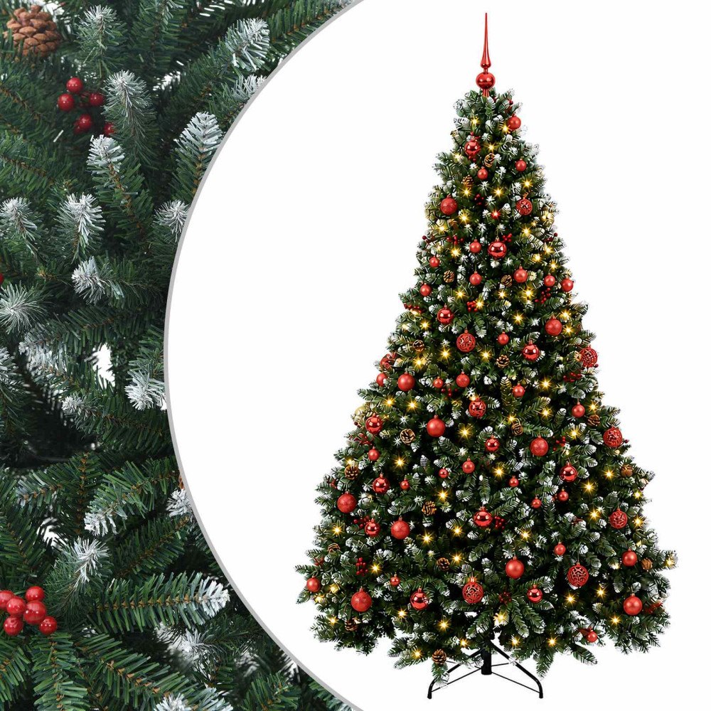 vidaXL Konstgjord julgran grön med julkula 210 cm 300 LED-lampor