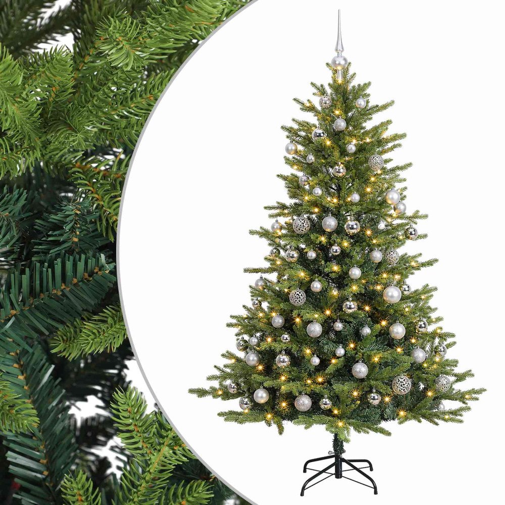 vidaXL Konstgjord julgran med julkulor 210 cm 300 LED-lampor Varmvit