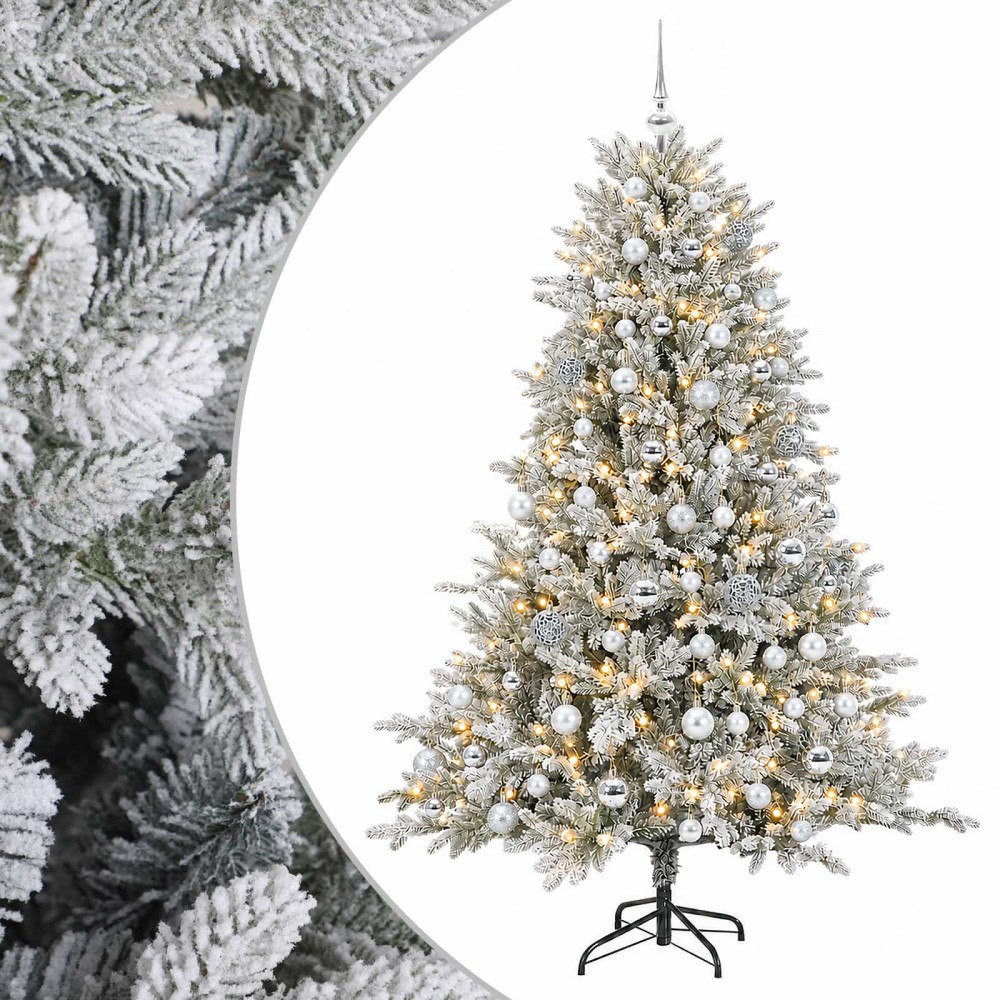 vidaXL Konstgjord julgran med julkulor 210 cm 300 LED-lampor Varmvit