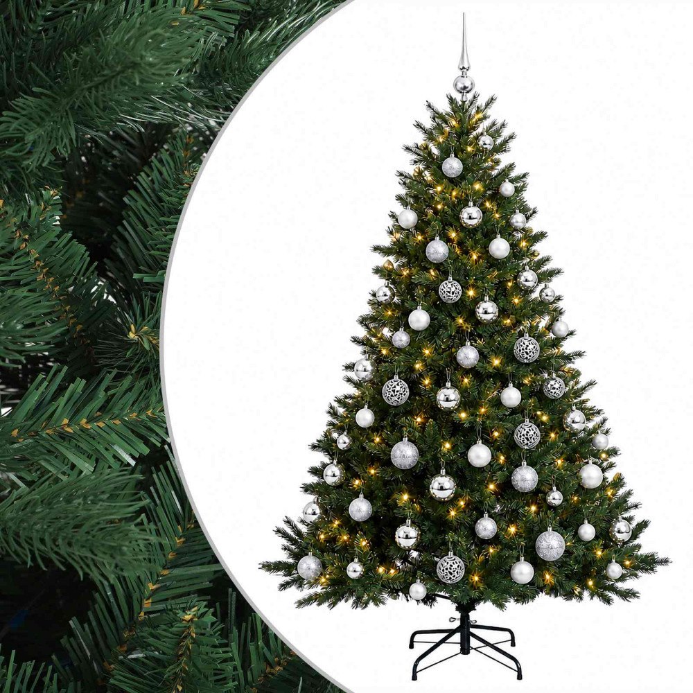 vidaXL Konstgjord julgran med julkulor 180 cm 300 LED-lampor Varmvit