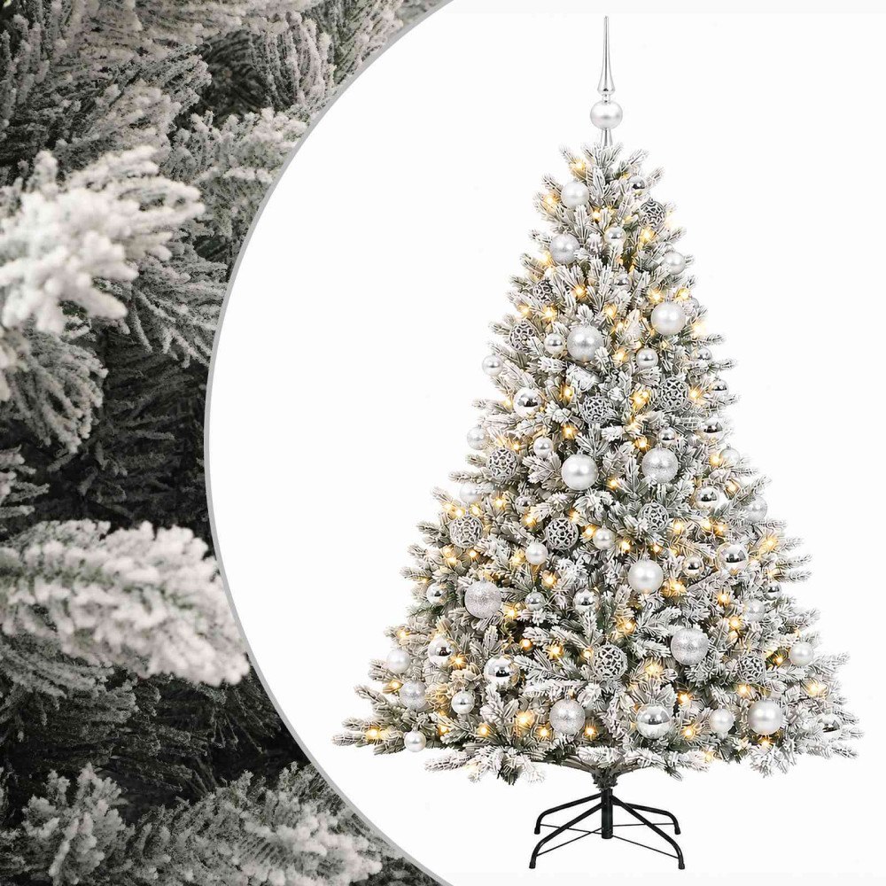 vidaXL Konstgjord julgran med julkulor 210 cm 300 LED-lampor Varmvit