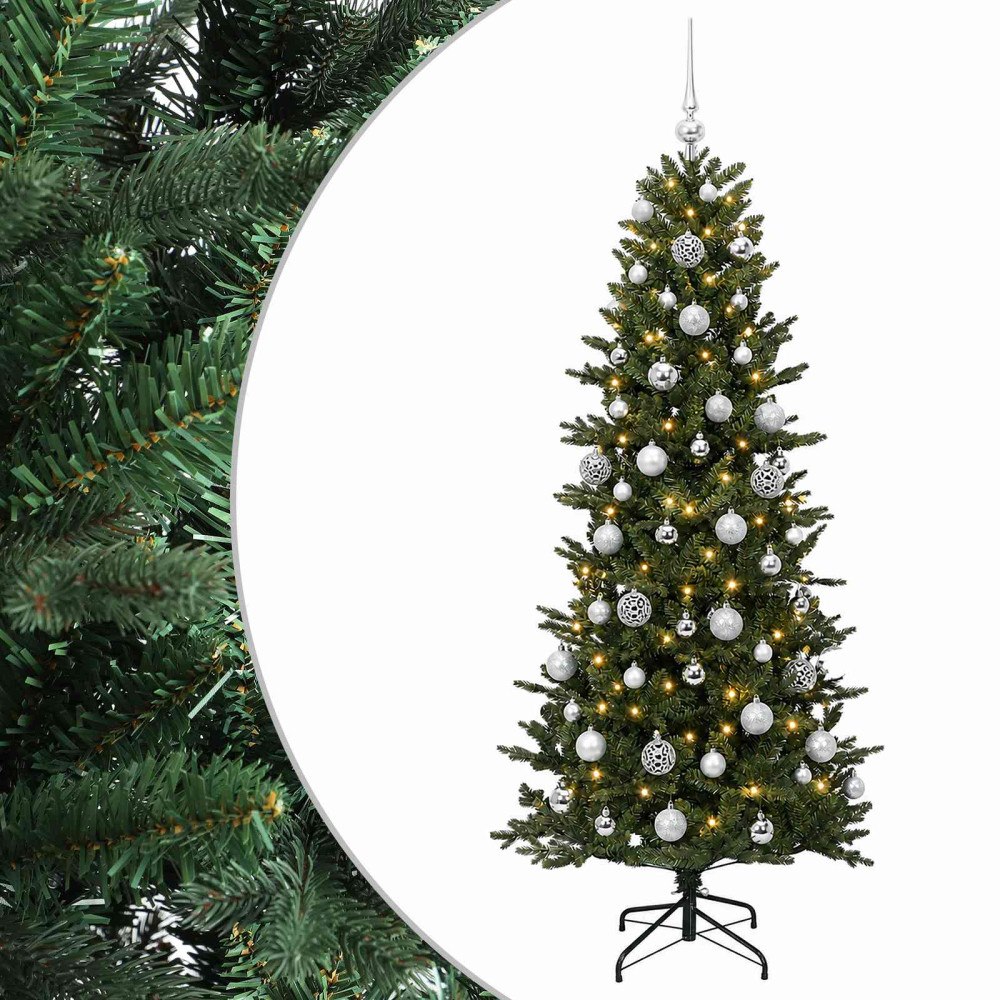 vidaXL Konstgjord julgran med julkulor 240 cm 300 LED-lampor Varmvit