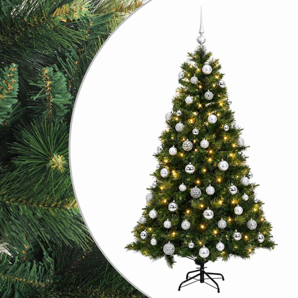 vidaXL Konstgjord julgran med julkulor 180 cm 300 LED-lampor Varmvit