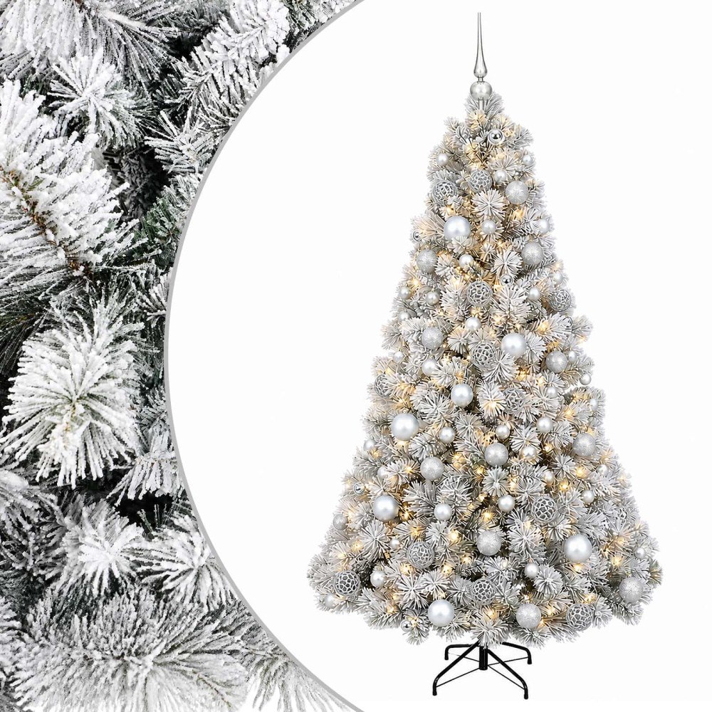 vidaXL Konstgjord julgran med julkulor 180 cm 300 LED-lampor Varmvit