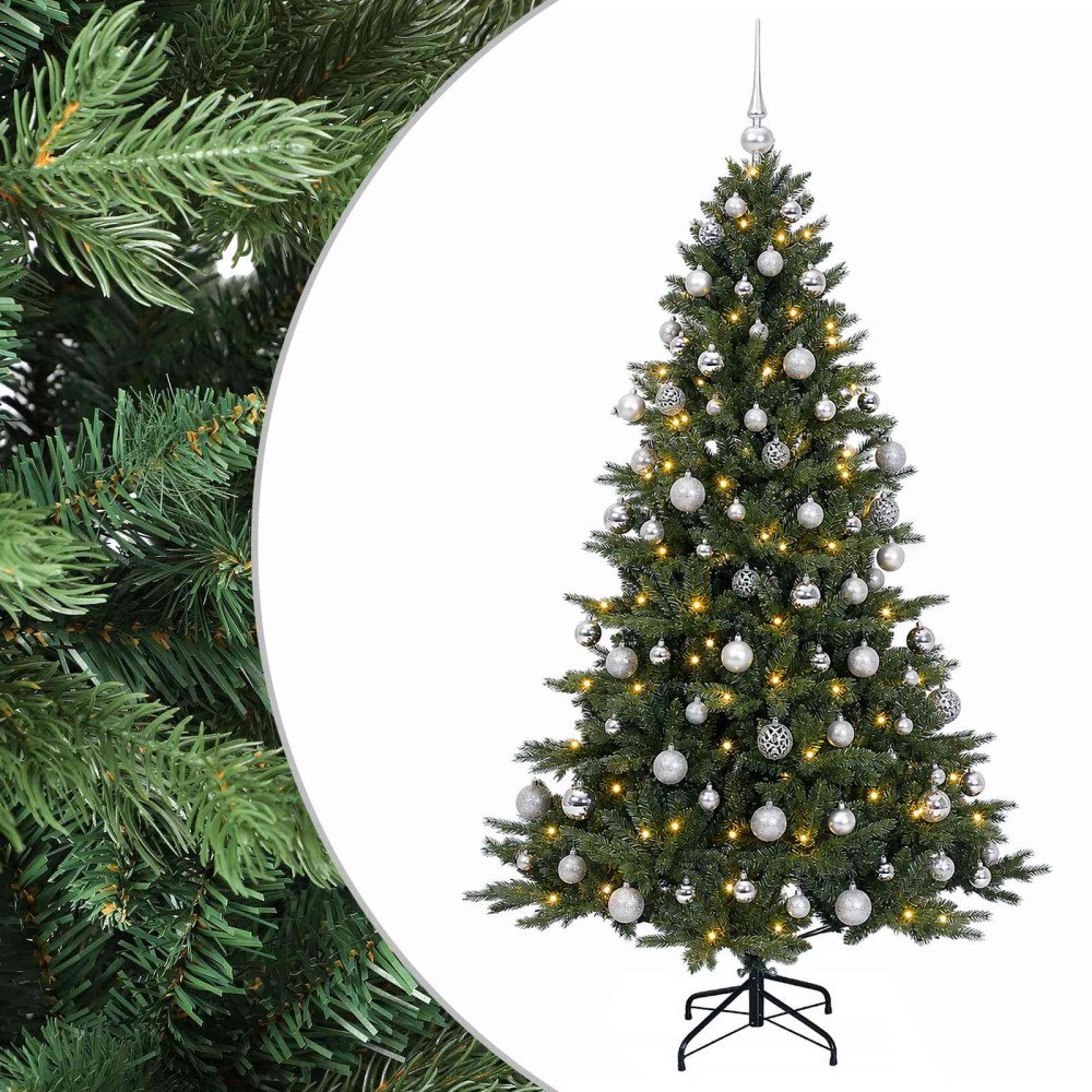 vidaXL Konstgjord julgran med julkulor 210 cm 300 LED-lampor Varmvit