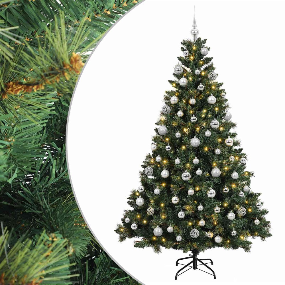 vidaXL Konstgjord julgran med kulor 210 cm 300 LED-lampor Varmvit
