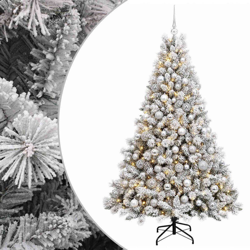 vidaXL Konstgjord julgran med kulor 210 cm 300 LED-lampor Varmvit