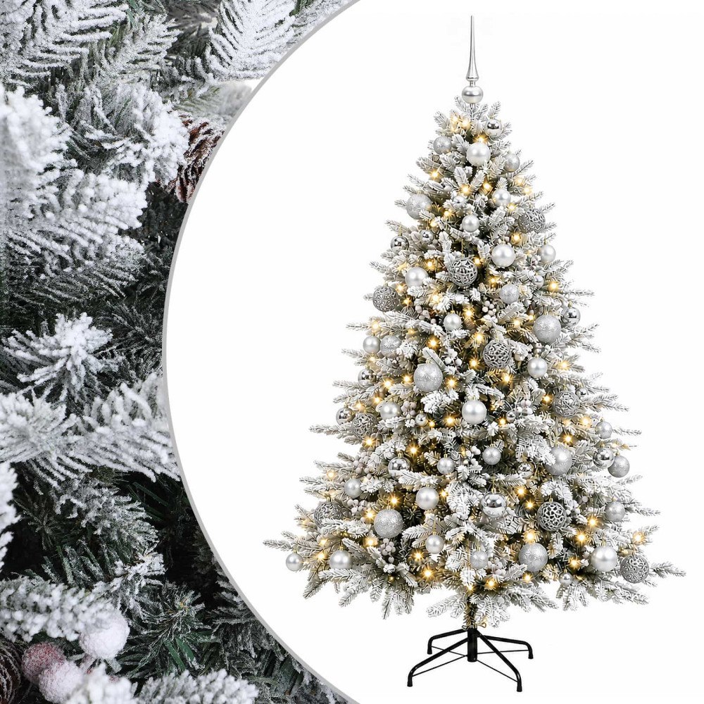 vidaXL Konstgjord julgran med julkulor 210 cm 300 LED-lampor Varmvit