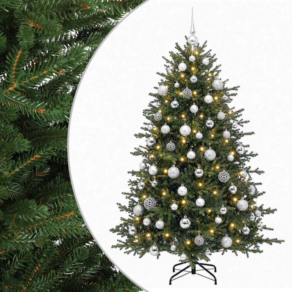 vidaXL Konstgjord julgran med julkulor 210 cm 300 LED-lampor Varmvit