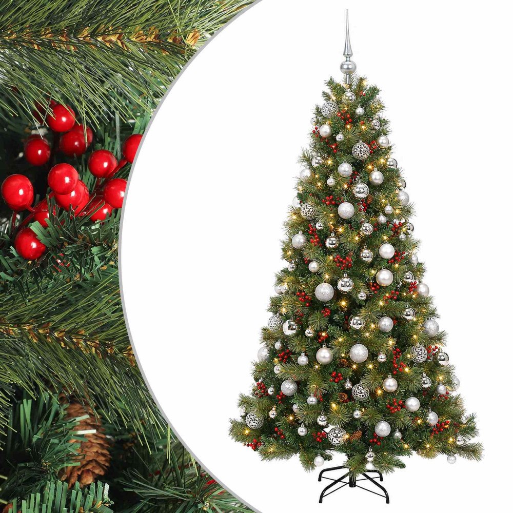 vidaXL Konstgjord julgran med julkulor 180 cm 300 LED-lampor Varmvit