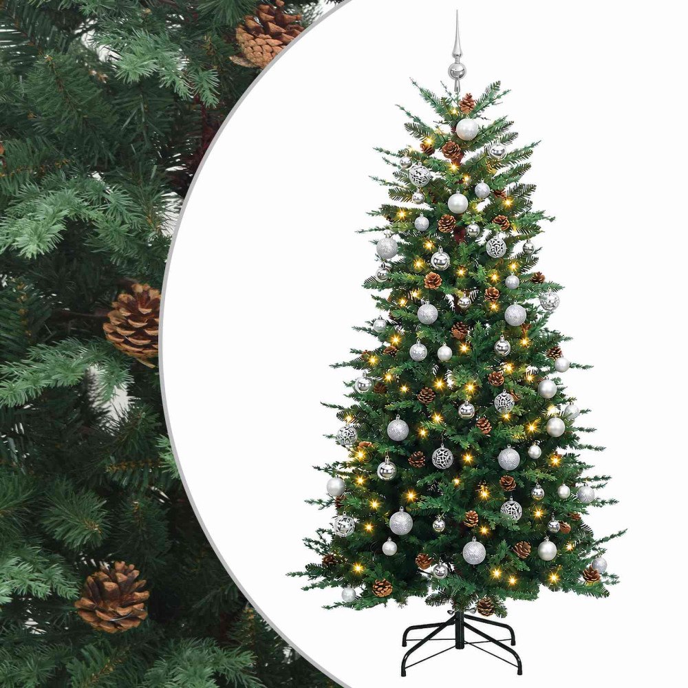 vidaXL Konstgjord julgran med kulor 240 cm 300 LED-lampor Varmvit