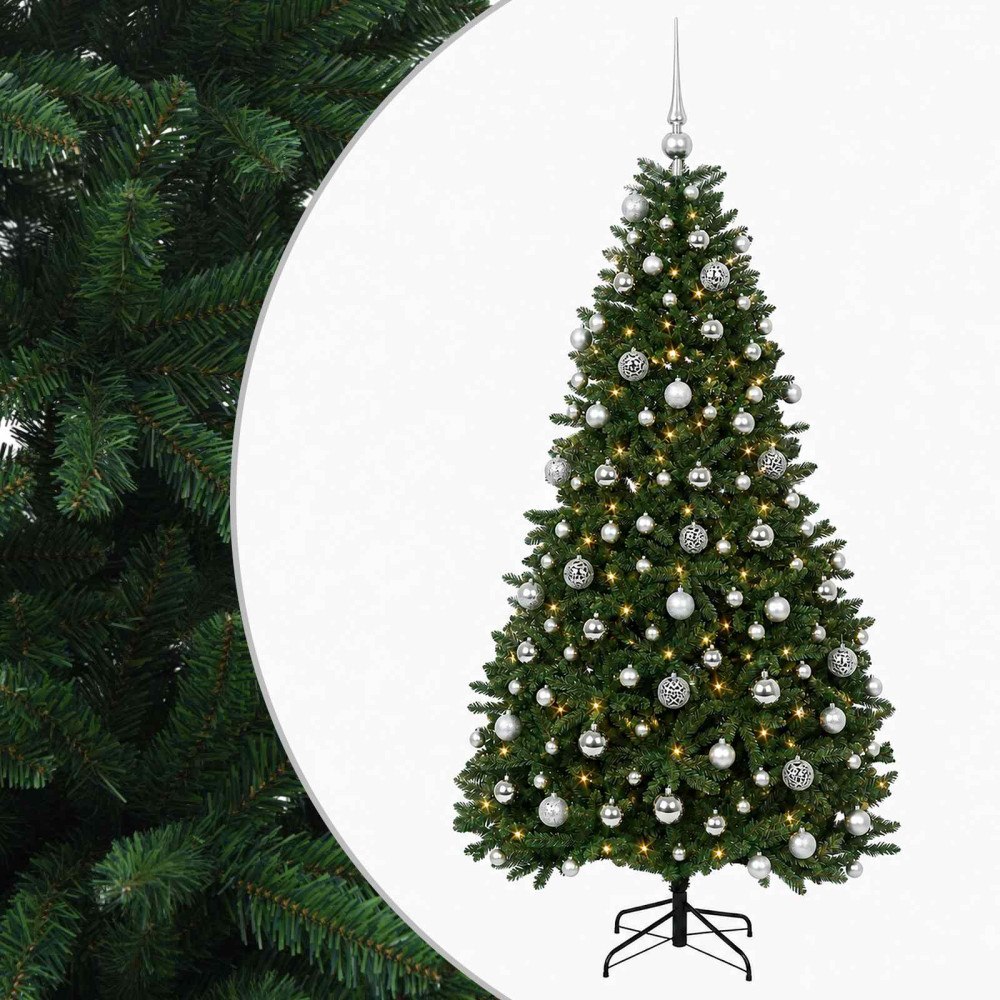 vidaXL Konstgjord julgran mellangrön med julgranskulor 180 cm