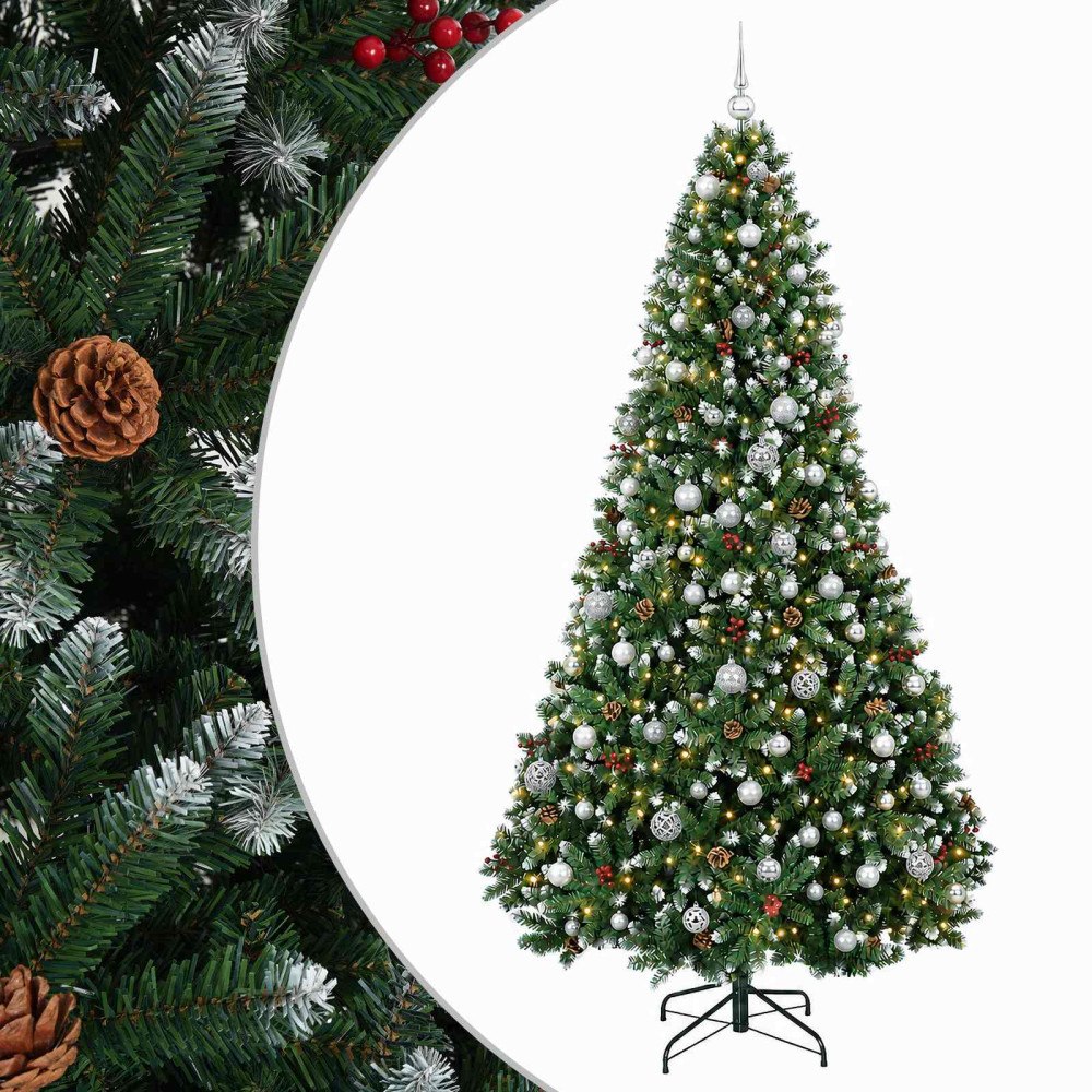 vidaXL Konstgjord julgran grön med julgranskulor 180 cm 300 LED-lampor