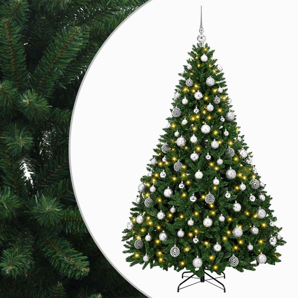 vidaXL Konstgjord julgran mellangrön med julgranskulor 180 cm