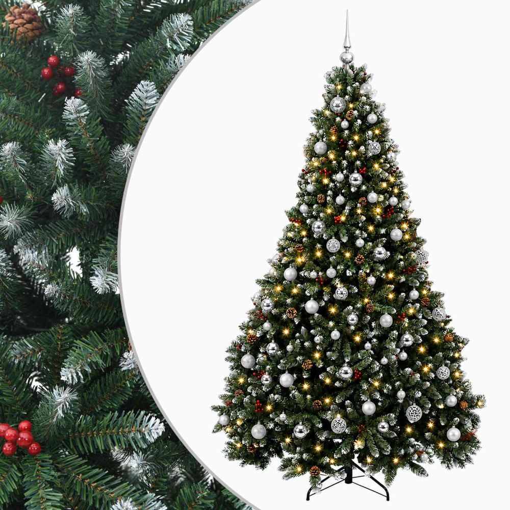 vidaXL Konstgjord julgran grön med julgranskula 210 cm 300 LED-lampor