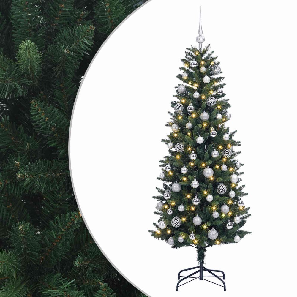 vidaXL Konstgjord julgran med julkulor 240 cm 300 LED-lampor Varmvit
