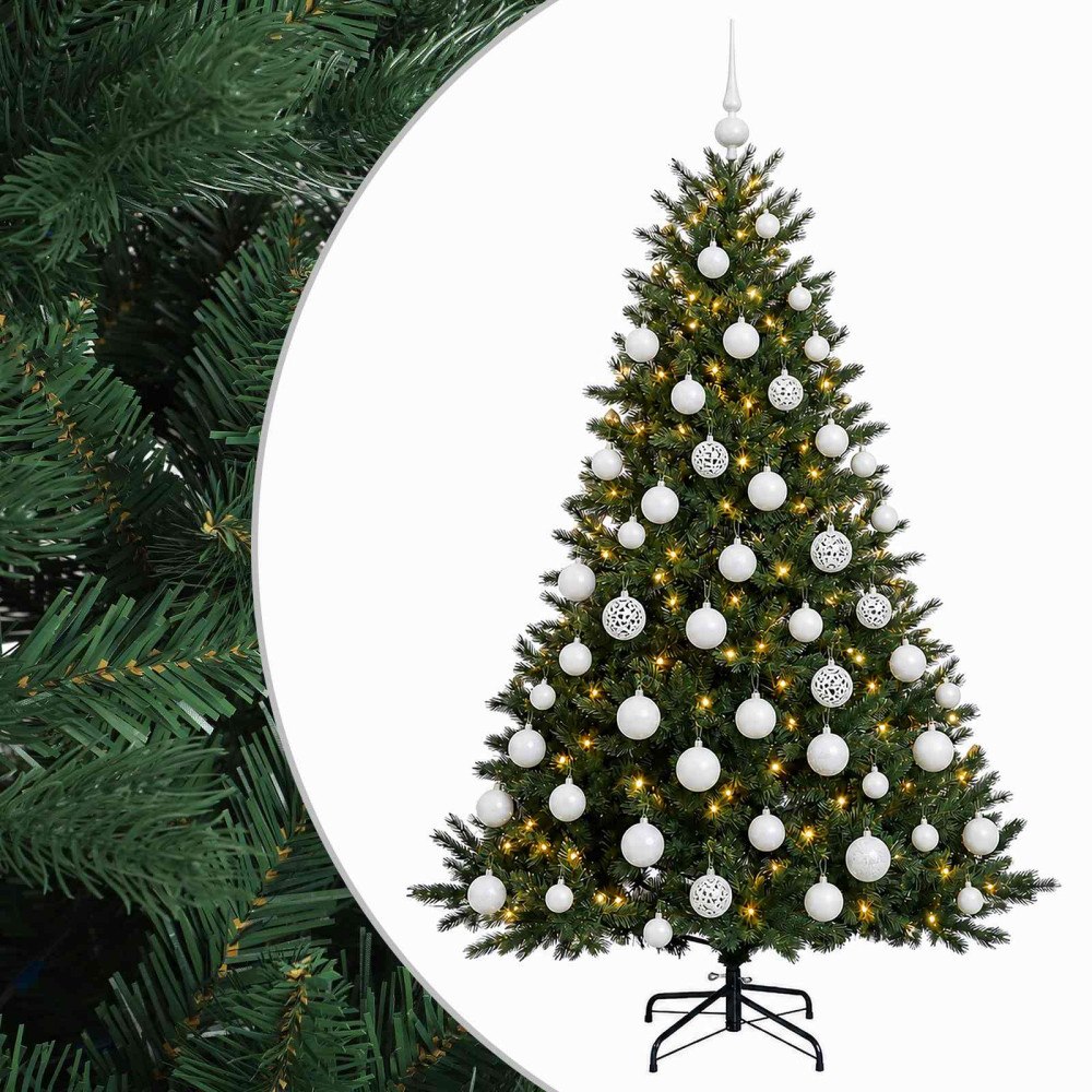 vidaXL Konstgjord julgran med julkulor 180 cm 300 LED-lampor Varmvit