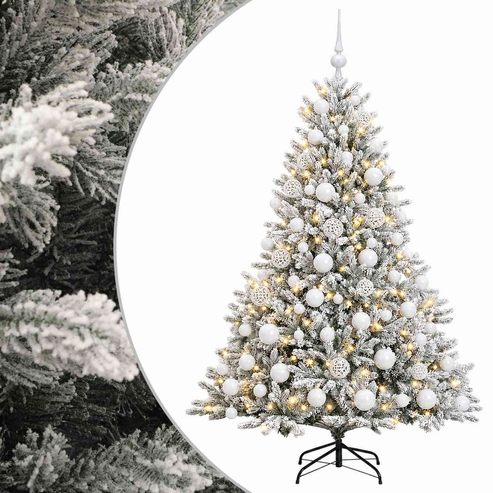 vidaXL Konstgjord julgran med julkulor 240 cm 300 LED-lampor Varmvit