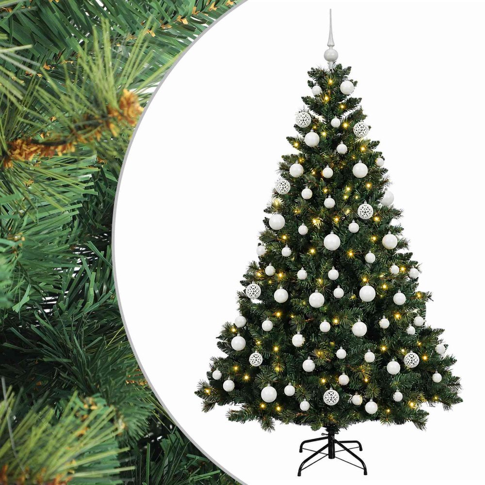 vidaXL Konstgjord julgran med kulor 240 cm 300 LED-lampor Varmvit