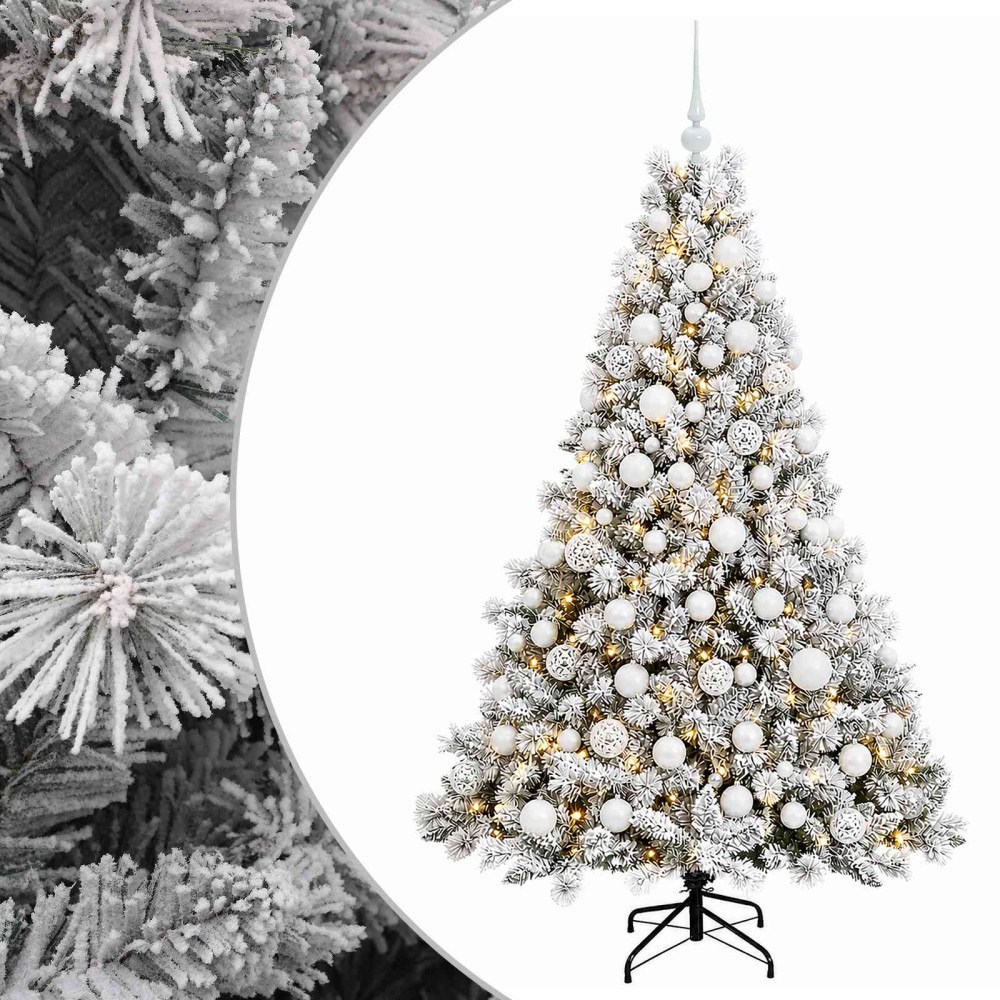 vidaXL Konstgjord julgran med kulor 180 cm 300 LED-lampor Varmvit