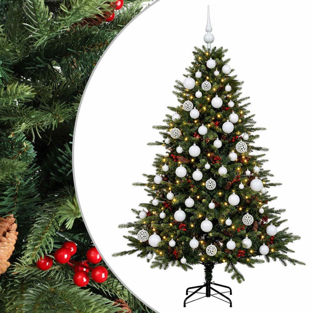 vidaXL Konstgjord julgran med julkulor 210 cm 300 LED-lampor Varmvit