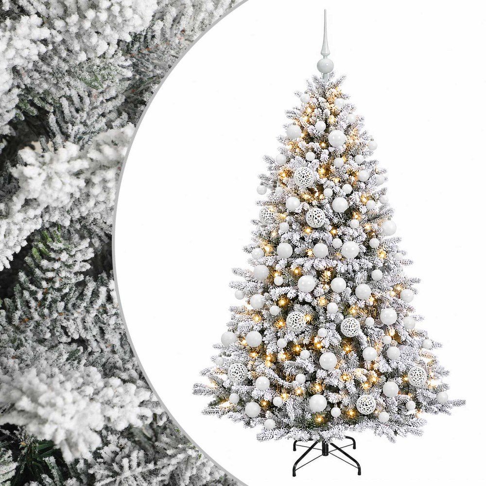vidaXL Konstgjord julgran med kulor 180 cm 300 LED-lampor Varmvit