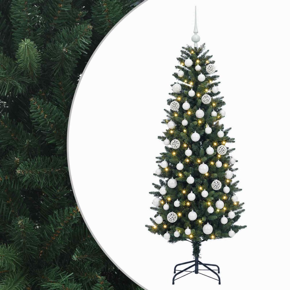 vidaXL Konstgjord julgran med kulor 210 cm 300 LED-lampor Varmvit