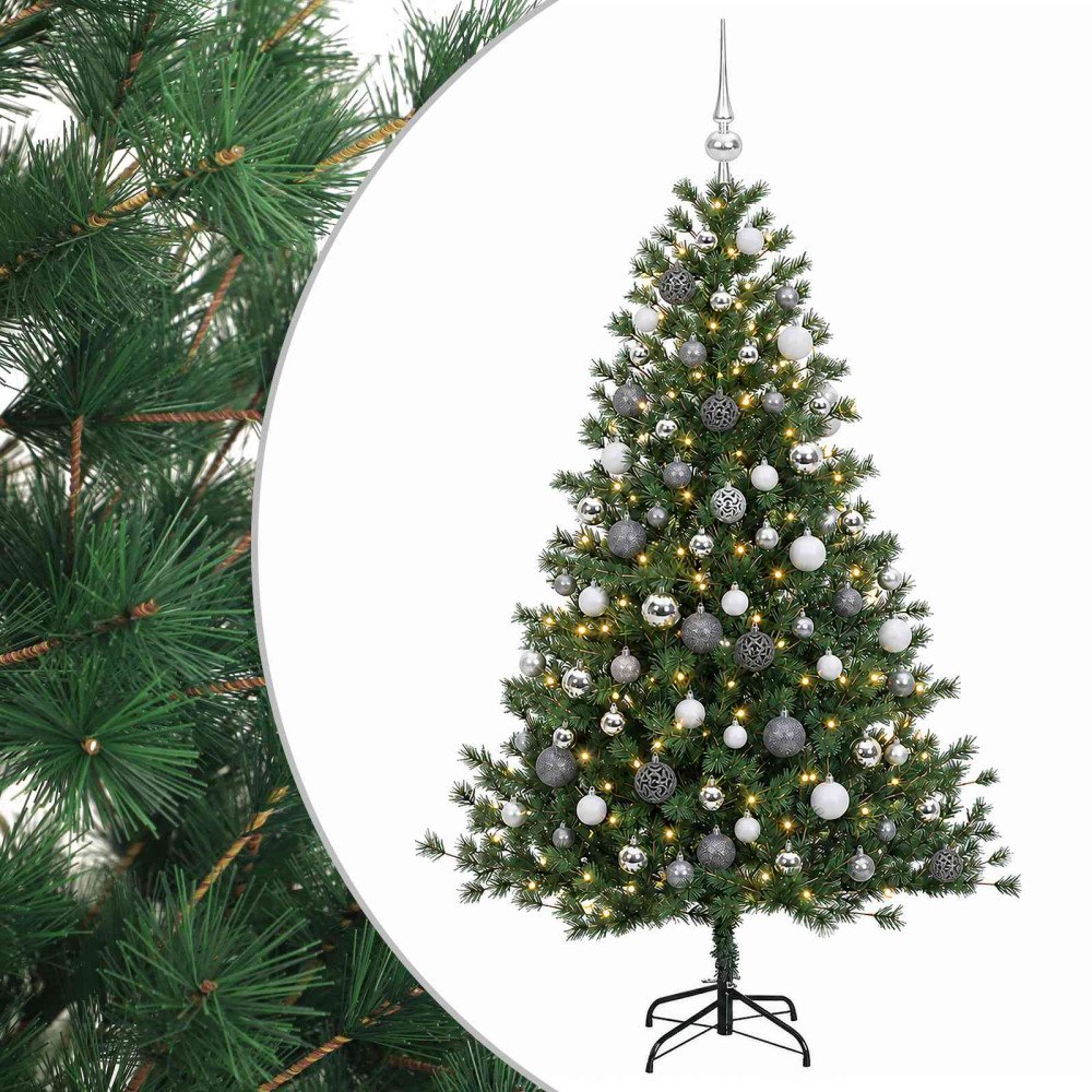 vidaXL Konstgjord julgran med julkulor 180 cm 300 LED-lampor Varmvit