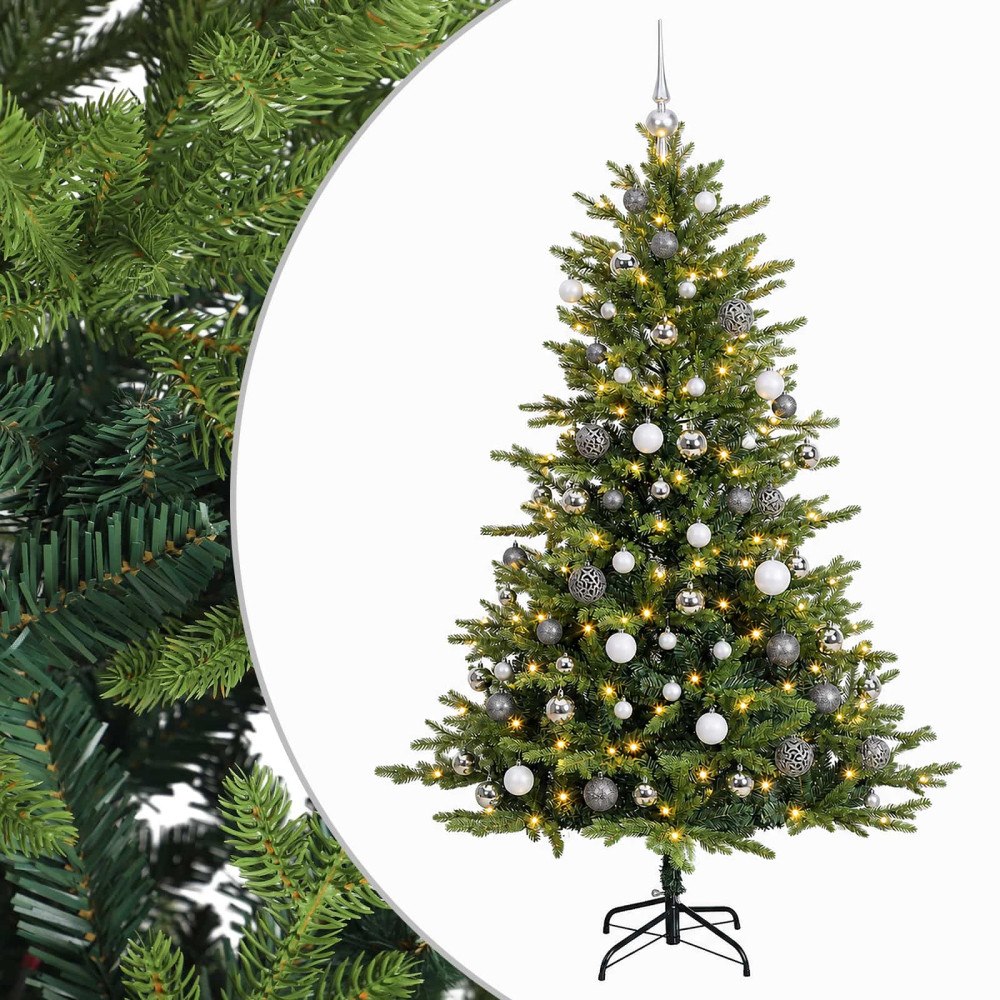 vidaXL Konstgjord julgran med julkulor 240 cm 300 LED-lampor Varmvit