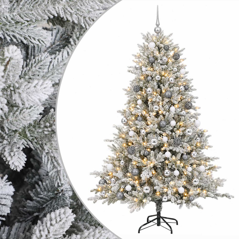 vidaXL Konstgjord julgran med kulor 210 cm 300 LED-lampor Varmvit