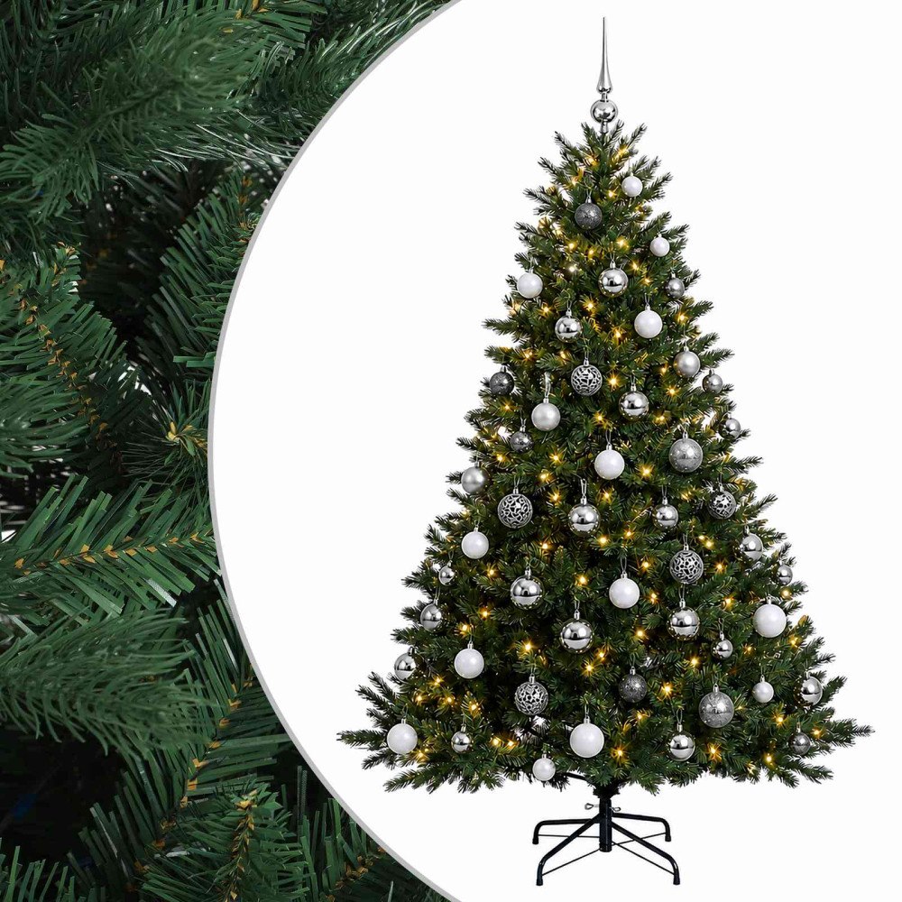 vidaXL Konstgjord julgran med julkulor 180 cm 300 LED-lampor Varmvit