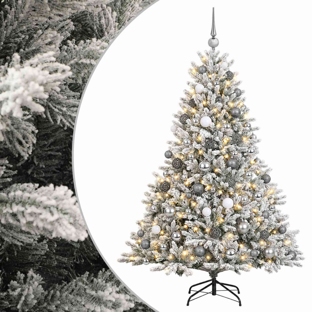 vidaXL Konstgjord julgran med julkulor 210 cm 300 LED-lampor Varmvit