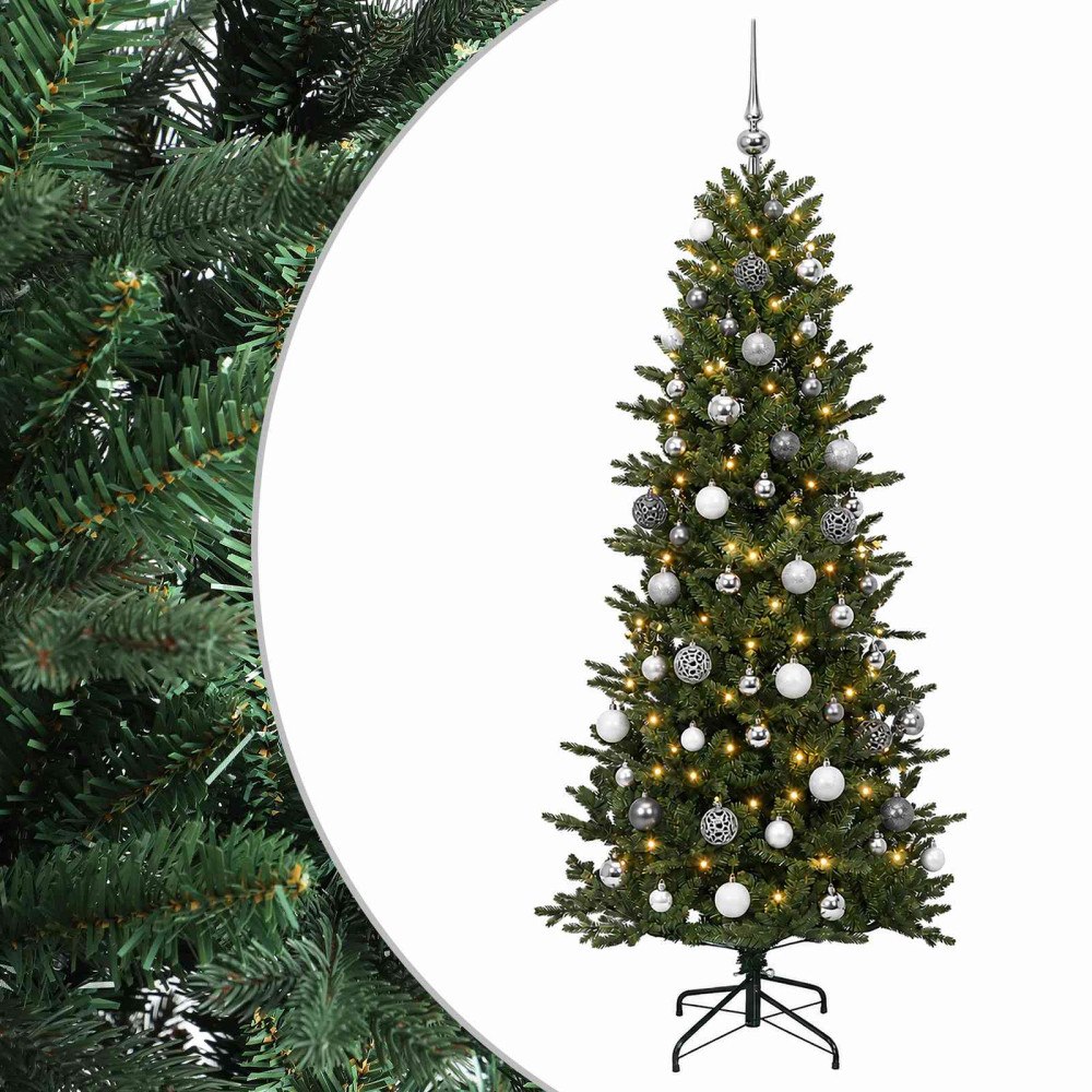vidaXL Konstgjord julgran med julkulor 210 cm 300 LED-lampor Varmvit